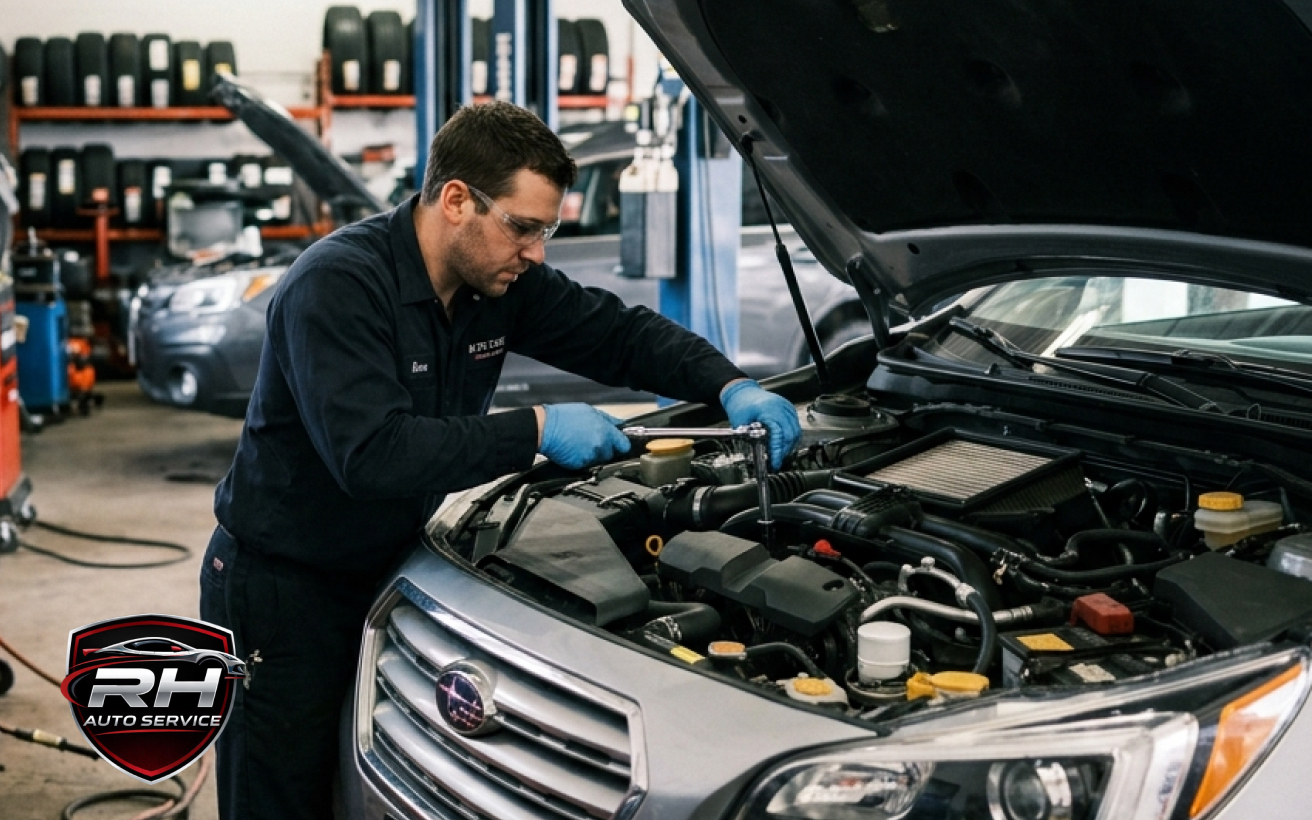 Mechanic pouring oil into a car engine